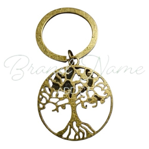 Handmade Bronze Gold Tree of Life Handmade Keychain/Bag Tag w/Rhodonite Accents - Picture 3 of 4